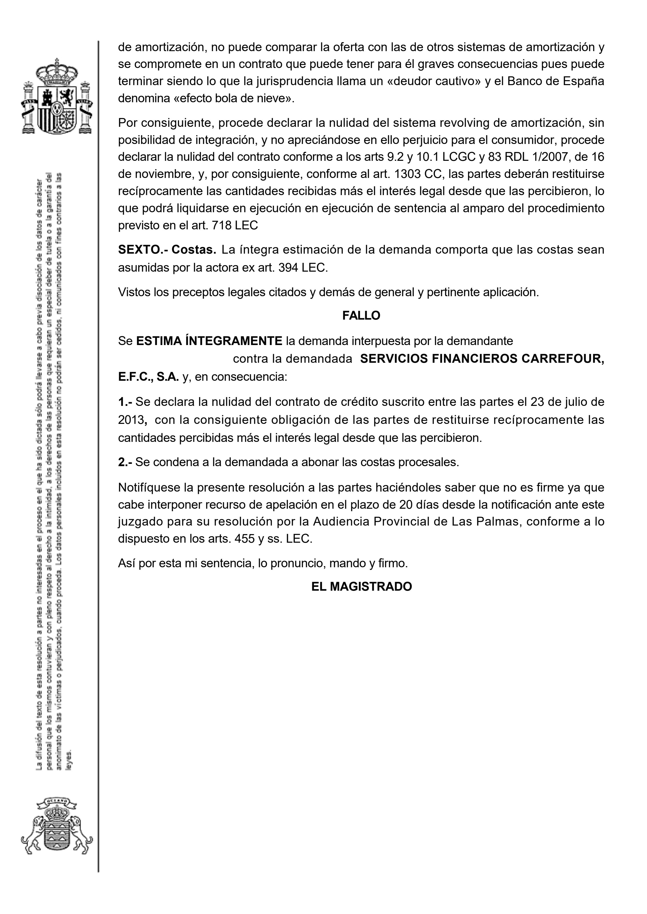 Fallo de la Sentencia 369/2025: estimación íntegra y nulidad del contrato de tarjeta revolving (datos personales anonimizados)