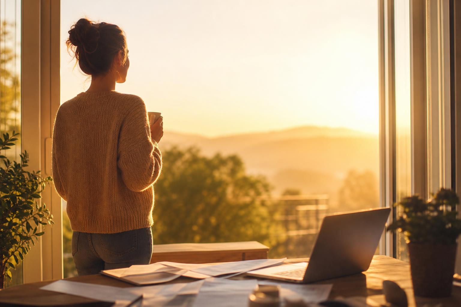Persona mirando hacia un nuevo comienzo financiero con esperanza